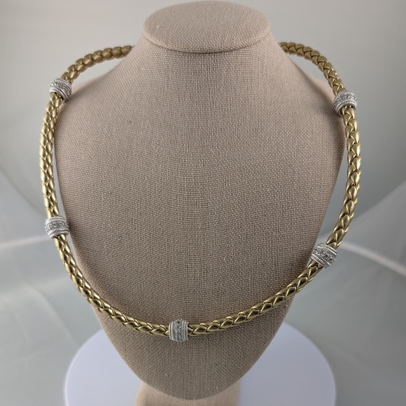 Judith Ripka 925 Silver/Faux Leather/Diamonique Gold Necklace - Picture 4 of 8